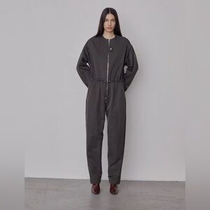 Nomia Zip Front Aviator Jumpsuit Made In NY Black Size 4  Nylon Modern